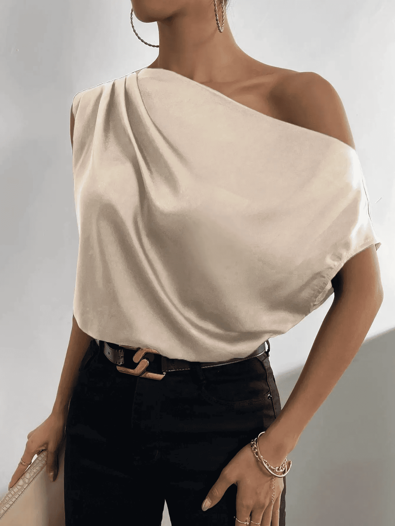 Women's Sexy Blouse Summer Fashion Versatile Slant Neck Fold Single Shoulder Asymmetric Tank Top Женские Рубашки Tee Shirt Femme