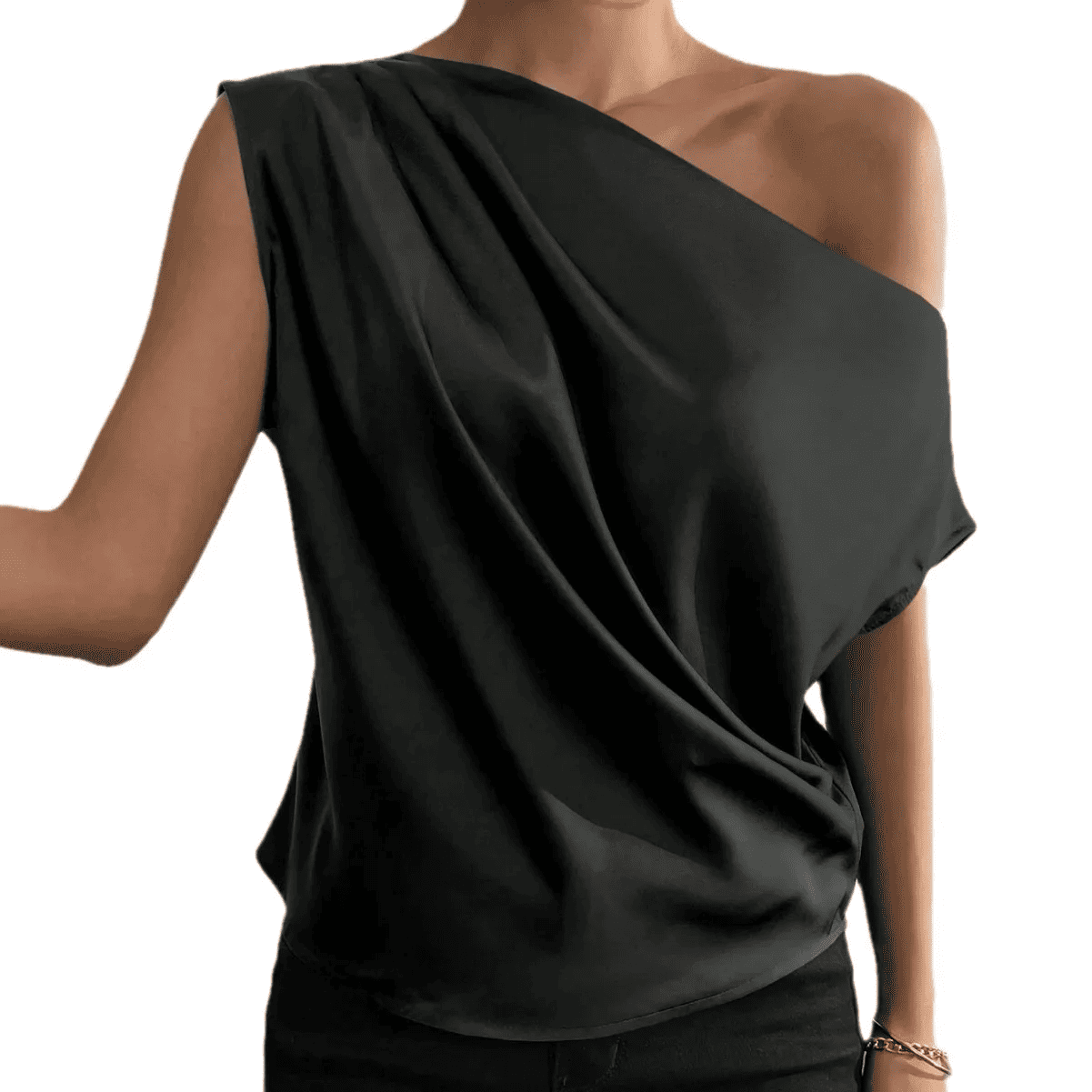 Women's Sexy Blouse Summer Fashion Versatile Slant Neck Fold Single Shoulder Asymmetric Tank Top Женские Рубашки Tee Shirt Femme