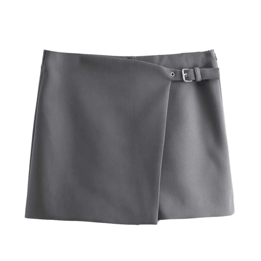 XNWMNZ 2024 Women's Fashion Asymmetric Mini Skirt Shorts Grey Black High Waist Wrap Skorts Female Casual Versatile Short Skirts