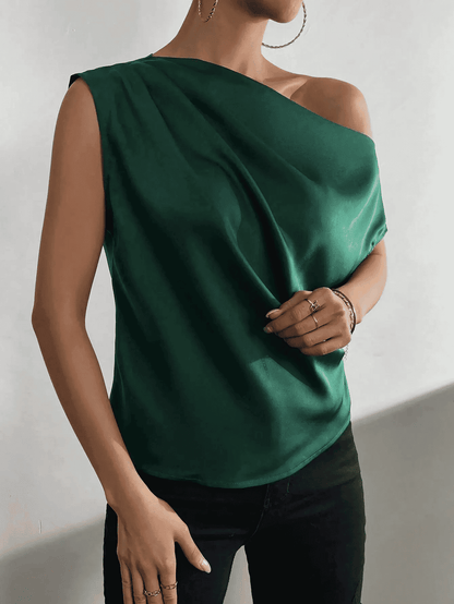 Women's Sexy Blouse Summer Fashion Versatile Slant Neck Fold Single Shoulder Asymmetric Tank Top Женские Рубашки Tee Shirt Femme