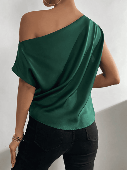 Women's Sexy Blouse Summer Fashion Versatile Slant Neck Fold Single Shoulder Asymmetric Tank Top Женские Рубашки Tee Shirt Femme