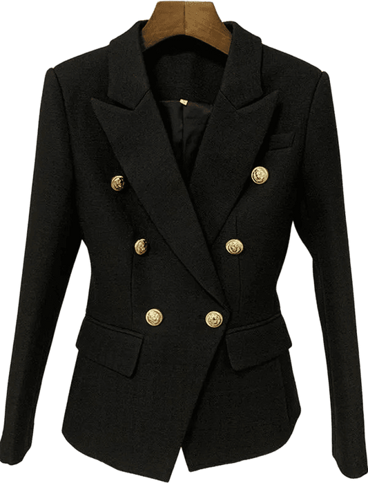 HIGH STREET Newest 2024 Runway Designer Blazer Women's Classic Lion Buttons Double Breasted Slim Fitting Textured Blazer Jacket