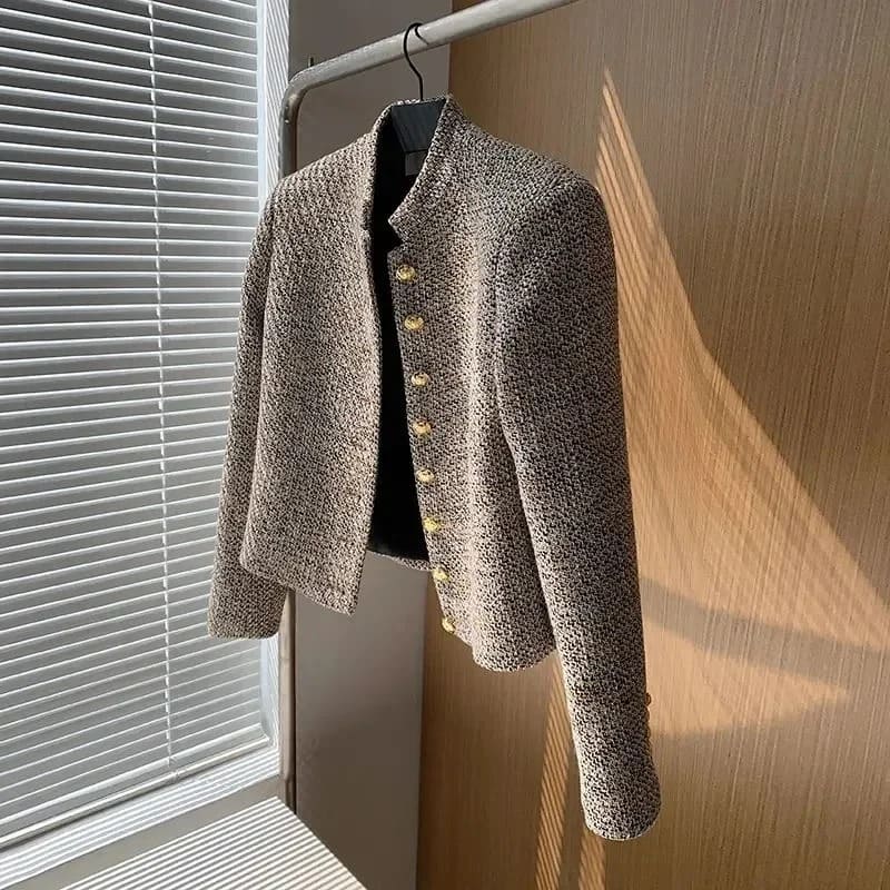 2024 Tweed Korea High Quality Short tweed jacket woman Korean Clothes Single-breasted  Lady Blazer All-match Casual Coat Tops