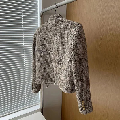 2024 Tweed Korea High Quality Short tweed jacket woman Korean Clothes Single-breasted  Lady Blazer All-match Casual Coat Tops