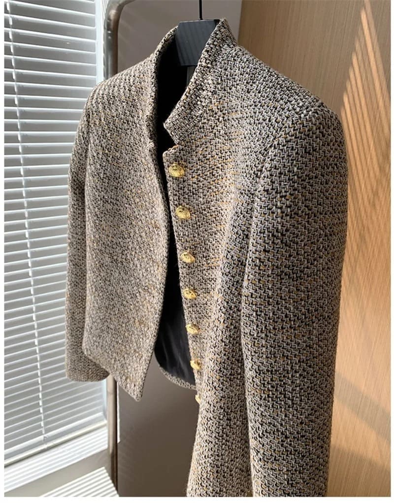 2024 Tweed Korea High Quality Short tweed jacket woman Korean Clothes Single-breasted  Lady Blazer All-match Casual Coat Tops