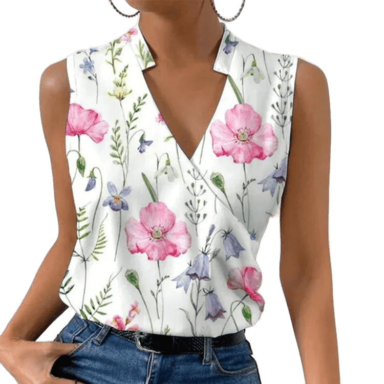 Fashion V-neck Sleeveless Print Women Tops And Blouses 2023 Summer Casual White Tank Top Femme Shirt Blouse