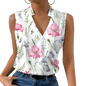 Fashion V-neck Sleeveless Print Women Tops And Blouses 2023 Summer Casual White Tank Top Femme Shirt Blouse