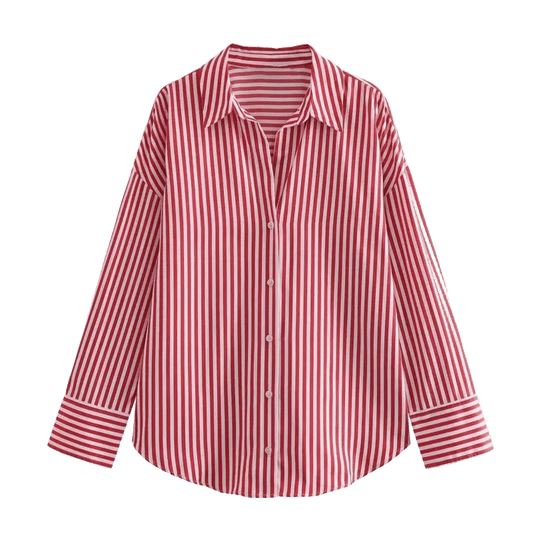 TRAF Red Striped Women Shirt Summer Oversize Shirts for Women Collared Button Up Shirt Woman Streetwear Long Sleeve Top Female